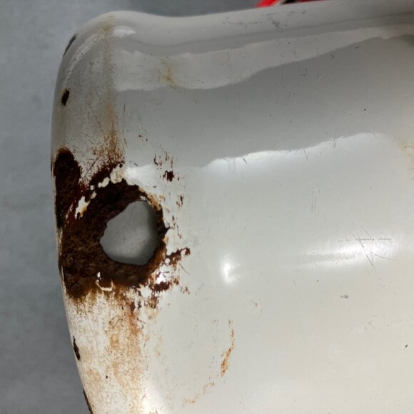 Antique Enamel Coffee Pot Metal Enamelware 6" (Missing Lid, Hole, Rust) Planter - Picture 7 of 9